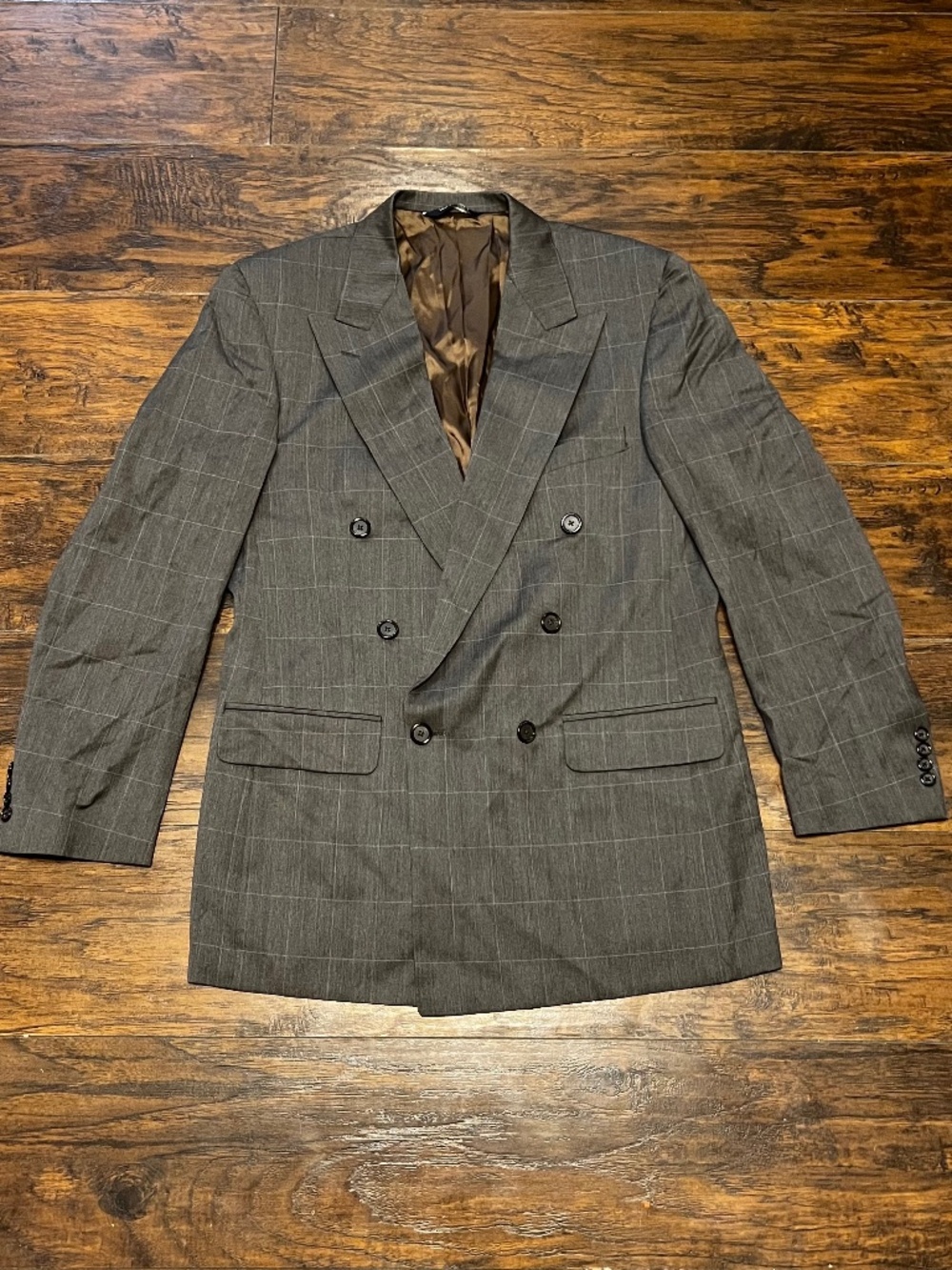 Vintage Burberry Single Breasted Suit Jacket Men 42L Wool Brown Check Made USA